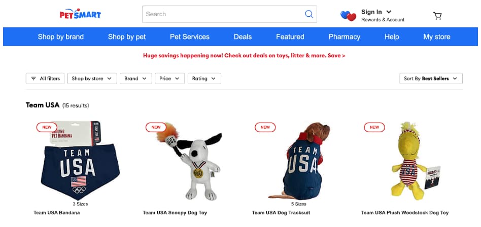 petsmart website - ecommerce for the olympics